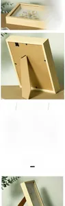 Shadow box display frame with natural yellow crystals and wooden support stand for tabletop