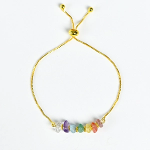 Bohemian adjustable gold-plated chain bracelet with seven colorful natural crystal stones