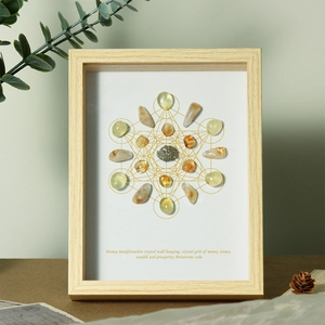 Metatron's Cube Crystal Grid Shadow Box Natural Citrine Raw Stones Wood Frame Sacred Geometry Healing Energy Home Decor