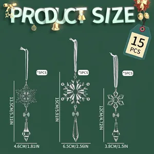 Acrylic Snowflake Teardrop Hanging Ornaments For Christmas Tree Decoration Transparent Crystal Look Elegant Winter