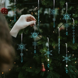 Acryl Weihnachten Schneeflocke Eistropfen Anhänger Transparent Rosa Blau Hängende Ornamente Für Weihnachtsbaum Party Dekor