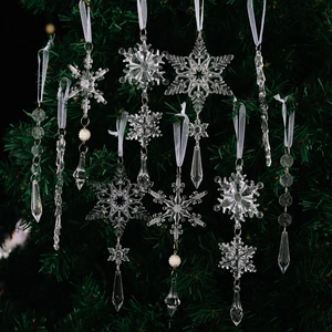 10er-Set transparente Weihnachtsanhänger aus Acryl mit Schneeflocken und Eiszapfen