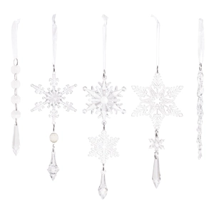 10er-Set klare Weihnachtsanhänger aus Acryl mit Schneeflocken und Eiszapfen-Anhängern