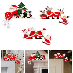 Three-piece wooden Christmas door frame ornaments featuring Santa Claus and reindeer designs