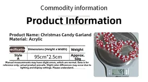 Detailed size chart for 95cm acrylic Christmas candy string with red and white beads