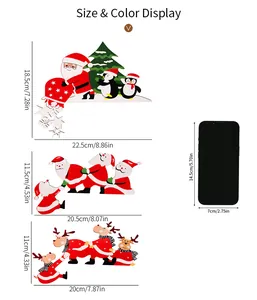 Size chart for Santa Claus and reindeer door frame ornaments with smartphone scale