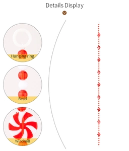 Detail of red and white peppermint candy garland with hanging ring and windmill beads