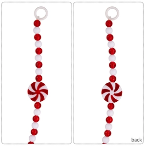Front and back detail of Christmas beaded garland with peppermint swirl mint ornament