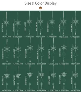 Size chart for 7-piece transparent acrylic Christmas icicle and snowflake ornaments