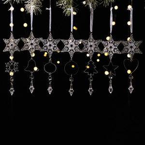 Detail of 7pcs acrylic Christmas icicle pendants with snowflake and bell hanging ornaments