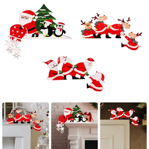 Christmas Wooden Door Frame Decoration Santa Claus Reindeer Penguin L-Shaped Corner Hanging Ornament Festive Home Decor