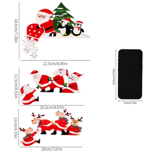 Three-piece wooden Christmas door frame ornaments featuring Santa and reindeer with dimensions