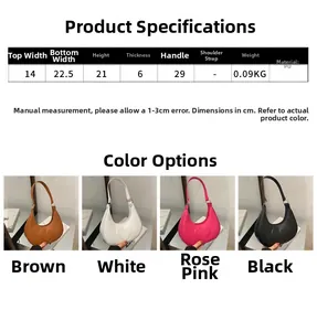 Paramètres de taille détaillés et quatre variantes de couleurs du sac à main en cuir PU