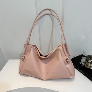 Large soft PU leather tote bag in dusty pink with pleated design and twin top handles