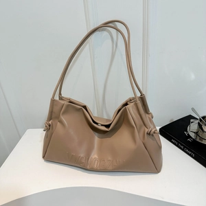 Minimalist Soft PU Leather Tote Bag For Women Large Capacity Shoulder Bag With Embossed Letters And Side Knot Detail