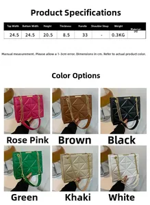 Detailed size chart and multi-color selection for quilted PU leather chain bag