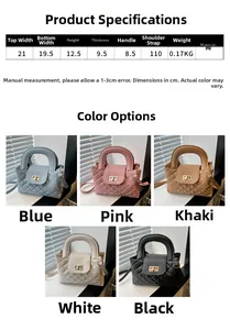 Quilted diamond chain bag with top handle and metal twist lock showing size specifications
