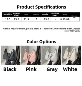 Detailed size chart and multi-color view of minimalist PU leather shoulder bag for women