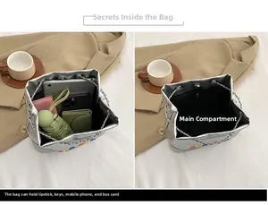 Vue détaillée du sac seau argenté métallisé montrant sa grande capacité de rangement