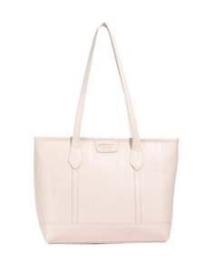 Minimalist beige tote bag for women featuring vertical texture and dual shoulder straps