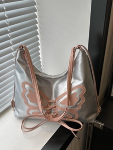 Mochila de Moda para Mujer Y2K Decoración de Mariposa Cuero PU Gran Capacidad Bolso de Hombro Con Detalle de Lazo y Cordones