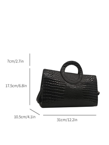 Borsa a mano nera in pelle PU stampa coccodrillo, dimensioni 31x17,5x10,5cm da donna