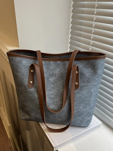Sac Cabas Femme Minimaliste Grande Capacité en Cuir PU Sac à Épaule Décoration Rivets pour Trajet Quotidien Travail École Mode Main