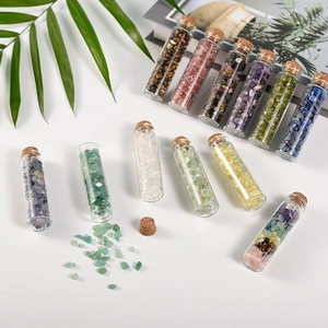 Natural Gemstone Crystal Specimen Mini Wishing Bottle Glass Jar Crushed Stone Home Decor Office Ornament Meditation Healing Stone