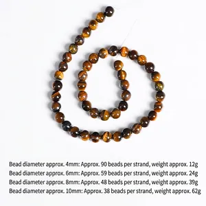 Natural yellow tiger eye beads in 4mm to 10mm sizes for DIY jewelry making and bracelets