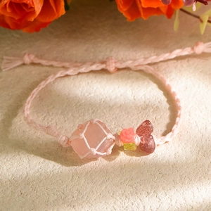 Bracciale Intrecciato a Mano Pietra Grezza Cristallo Naturale Regolabile Quarzo Rosa Ametista Citrino Fluorite Fiore Foglia Gioielli Donna