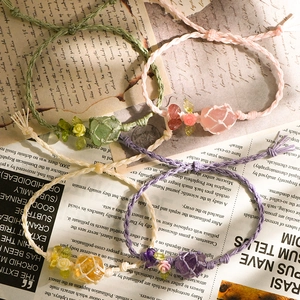 Braccialetti intrecciati a mano con quarzo rosa naturale e ametista in stile bohémien