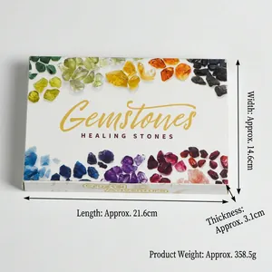 Healing Stones set with 24 irregular natural crystals in a white collector's box