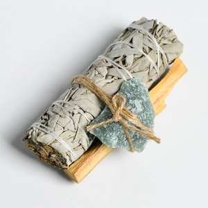 California white sage bundle with Palo Santo stick and natural green crystal energy kit