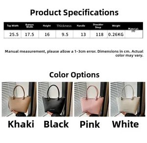 Detailed size chart and dimensions for the PU leather bucket bag with color options