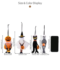 Guida alle taglie ciondoli peluche Halloween con zucca fantasma gatto e scheletro