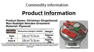 Size chart showing wooden Christmas gingerbread man and reindeer ornaments dimensions