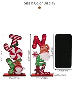 Wooden Christmas table decor with dimensions showing size comparison next to a phone