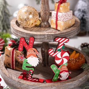 Christmas wooden NOEL and JOY table centerpieces with gingerbread and reindeer icons