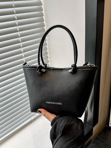 Women Bucket Bag PU Leather Tote Handbag With Crossbody Strap Knot Handle Letter Print Fashion Daily Shoulder Bag