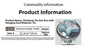 Star-shaped tin gift box showing dimensions and 60g weight on digital scale
