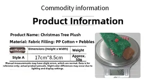 Detailed view of plush Christmas tree doll showing 17cm height and material specs