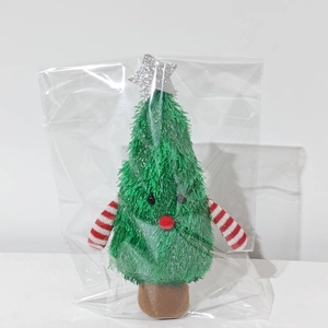 Mini velvet Christmas tree tabletop decoration with red nose and star in transparent wrap