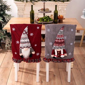 Christmas gnome chair cover set with 3D plush doll design and snowflake patterns