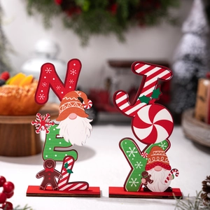Christmas Wooden Table Ornament NOEL JOY Letters Gingerbread Man Gnome Festive Decor For Home Desktop Holiday Decoration