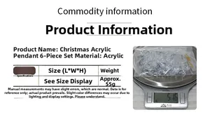 Detailed view of 6-piece acrylic Christmas snowflake set showing material and weight specs