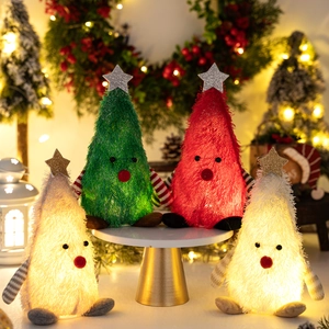 Lighted Christmas Tree Plush Gnome Doll Glowing LED Tabletop Ornament Festive Home Holiday Decor Tree Shaped Figurine