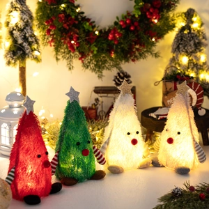 Plush Christmas tree dolls with LED lights and glitter star toppers for holiday decor