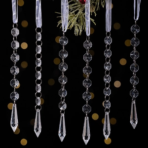 Set of six transparent acrylic icicle pendants with beads for Christmas tree decoration