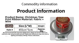 Tableau détaillé des tailles pour ruban de Noël imprimé avec mesure de poids sur balance