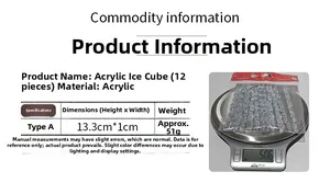 Macro detail of clear acrylic icicle ornaments showing dimensions and 51g weight on a scale